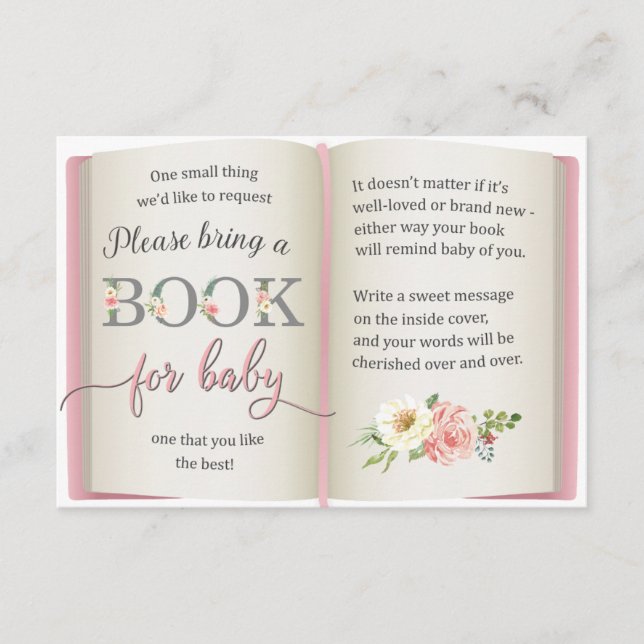 Book Library Baby Girl Shower Pink Request Card  (Front)
