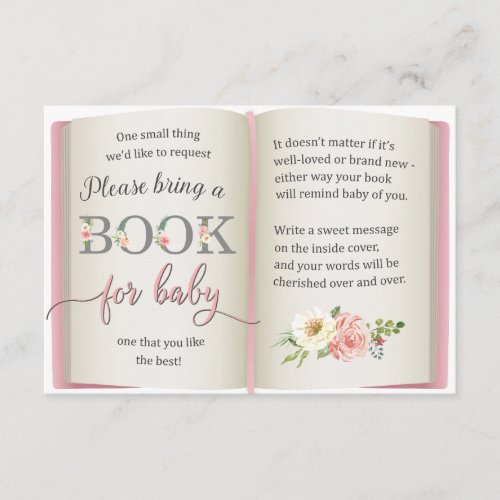 Book Library Baby Girl Shower Pink Request Card 