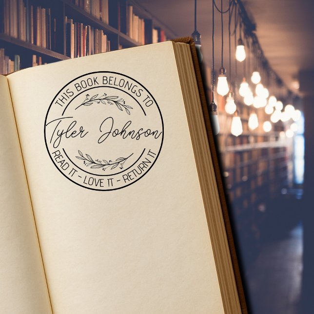 Book library bookplate book stamp Custom floral (Creator Uploaded)