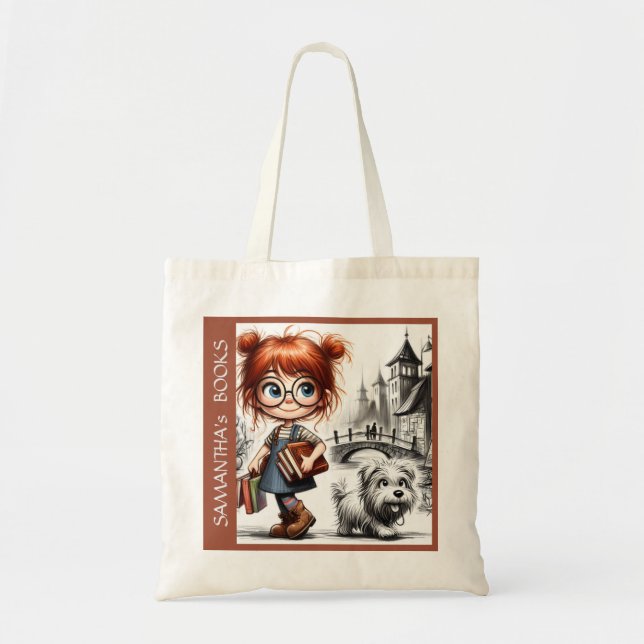 Book Library Girl school hobby colorful painting  Tote Bag (Front)