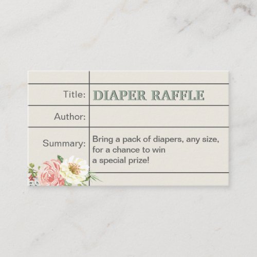 Book Library Sage Baby Shower Diaper Raffle Ticket Enclosure Card