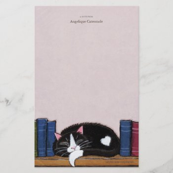 Book Love | Cat On A Book Shelf Note Paper by LisaMarieArt at Zazzle