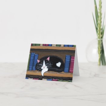 Book Love | Cat Sleeping On Bookcase Note Card by LisaMarieArt at Zazzle