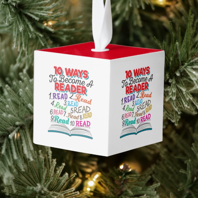 Book Lover 10 Ways to Become a Reader Cube Ornament (Tree)