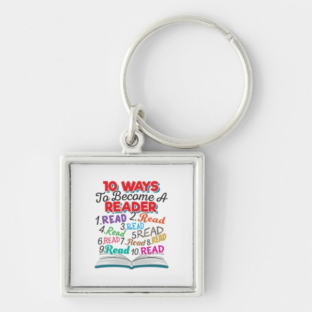 Book Lover 10 Ways to Become a Reader Keychain (Front)