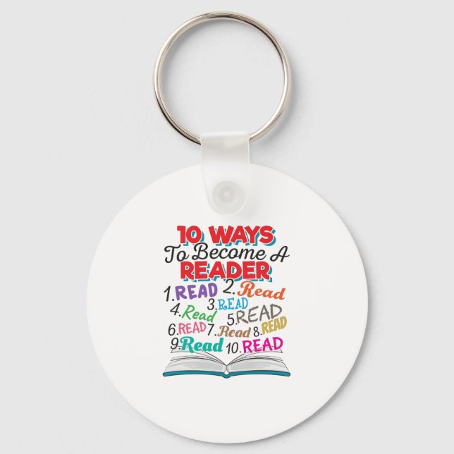 Book Lover 10 Ways to Become a Reader Keychain (Front)