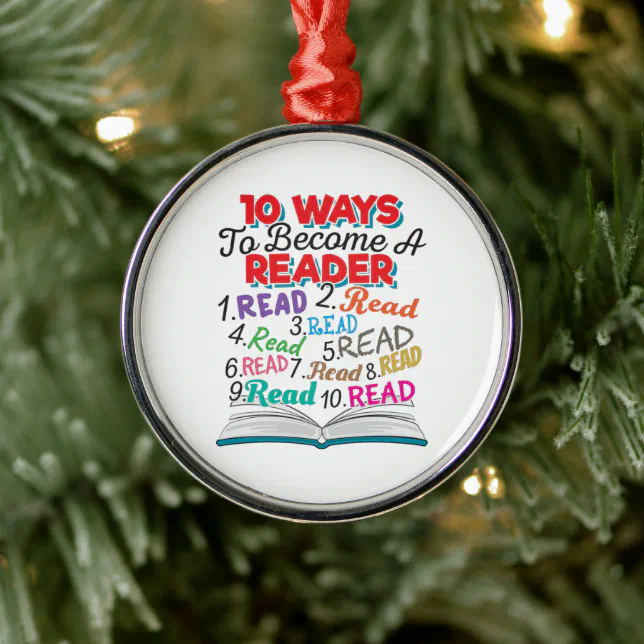 Book Lover 10 Ways to Become a Reader Metal Ornament (Tree)