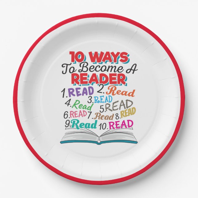 Book Lover 10 Ways to Become a Reader Paper Plates (Front)