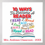 Book Lover 10 Ways to Become a Reader Poster