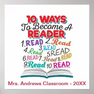 Book Lover 10 Ways to Become a Reader Poster
