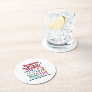 Book Lover 10 Ways to Become a Reader Round Paper Coaster