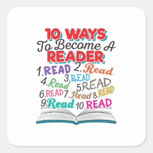 Book Lover 10 Ways to Become a Reader Square Sticker
