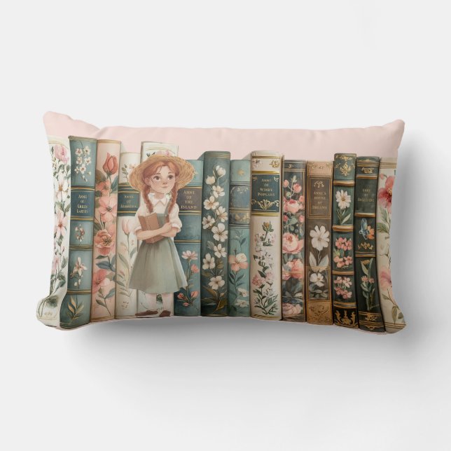 Book Lover | Anne of Green Gables | Floral Books Lumbar Pillow (Front)