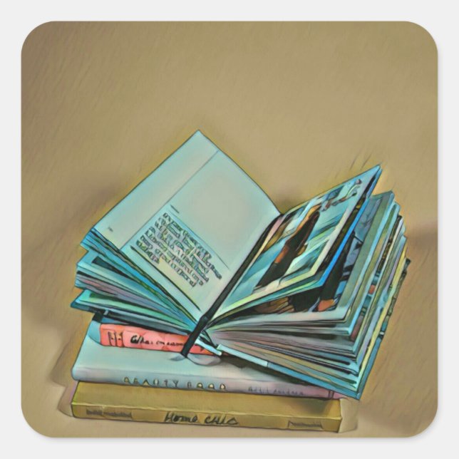 Book lover artwork square sticker (Front)