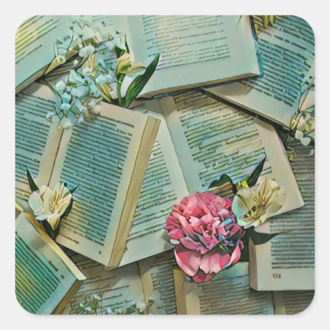 Book lover artwork square sticker (Front)