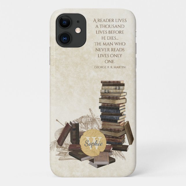 Book Lover Bibliophile Reading Quote Monogram Name Case-Mate iPhone Case (Back)