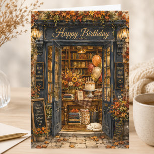 Book Lover Birthday Autumn Bookshop Birthday Card