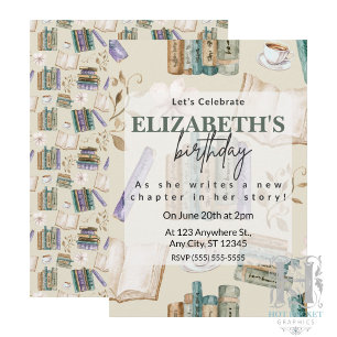 Book Lover Birthday Party Invitation in Cream