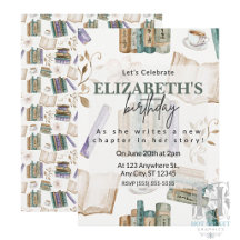 Book Lover Birthday Party Invitation in White