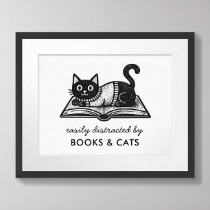 Book Lover Black Cat Funny Quote Poster