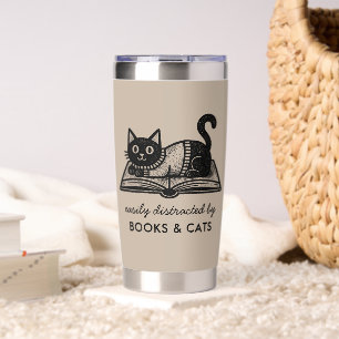 Book Lover Black Cat Funny Saying Insulated Tumbler