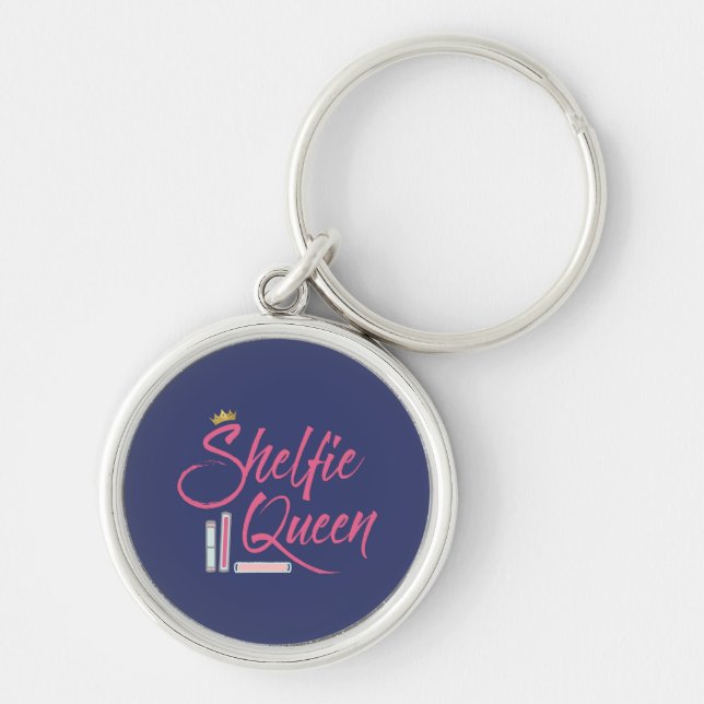 Book Lover Blue and Pink Shelfie Queen Keychain (Front)