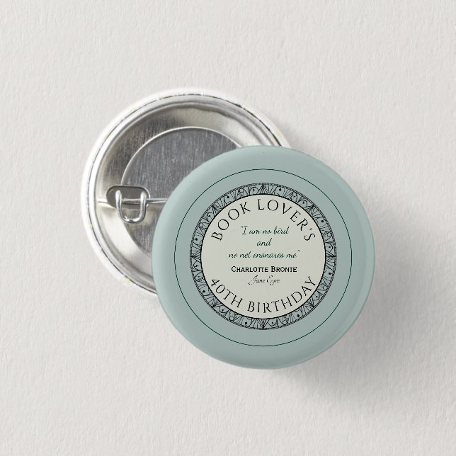 Book Lover Blue Personalized Birthday Badge Button (Front & Back)