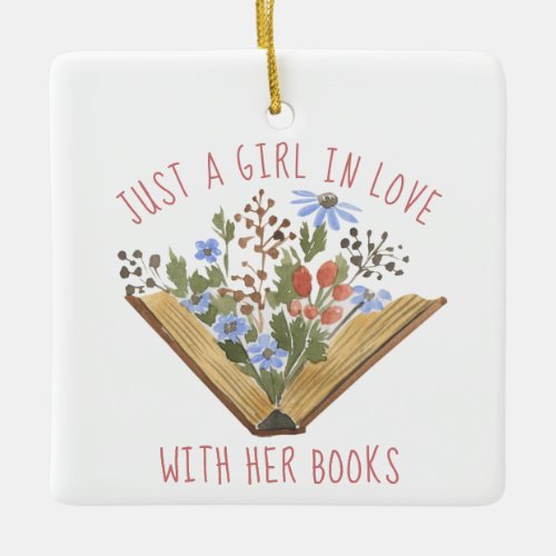 Book Lover Book with Flowers  Ceramic Ornament