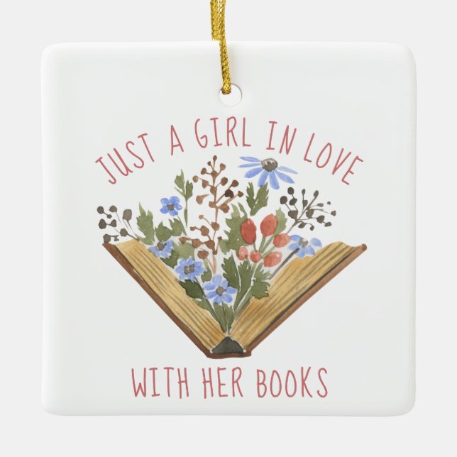 Book Lover Book with Flowers  Ceramic Ornament (Front)