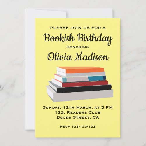 Book Lover Bookish Birthday Party Invitation