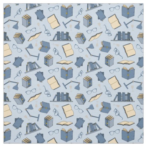 Book Lover Bookworm Blue Books and Reading Glasses Fabric