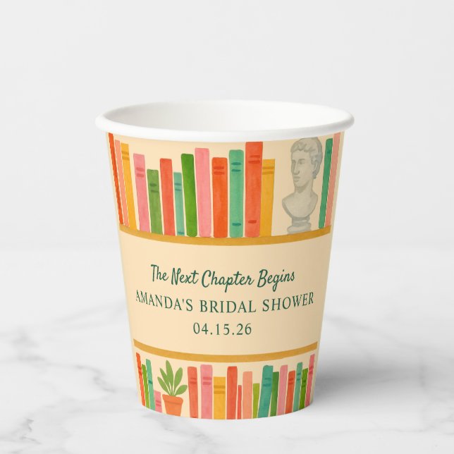 Book Lover Bridal Shower | Chic Fun "New Chapter"  Paper Cups (Front)
