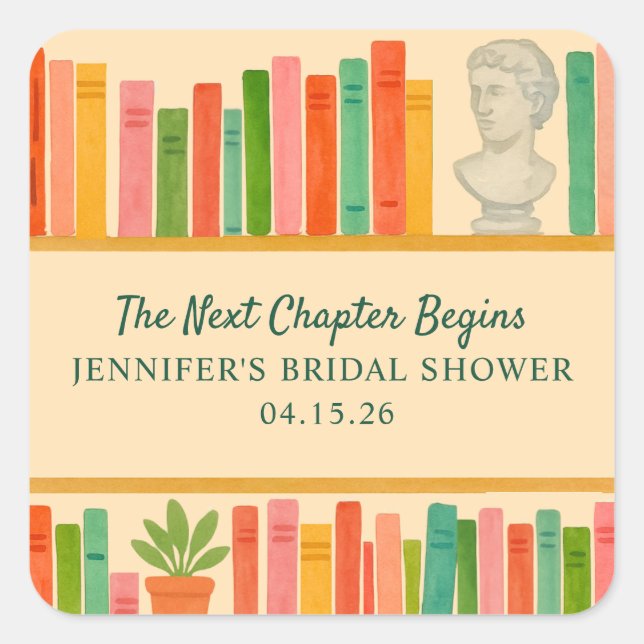 Book Lover Bridal Shower | Chic Fun "New Chapter"  Square Sticker (Front)