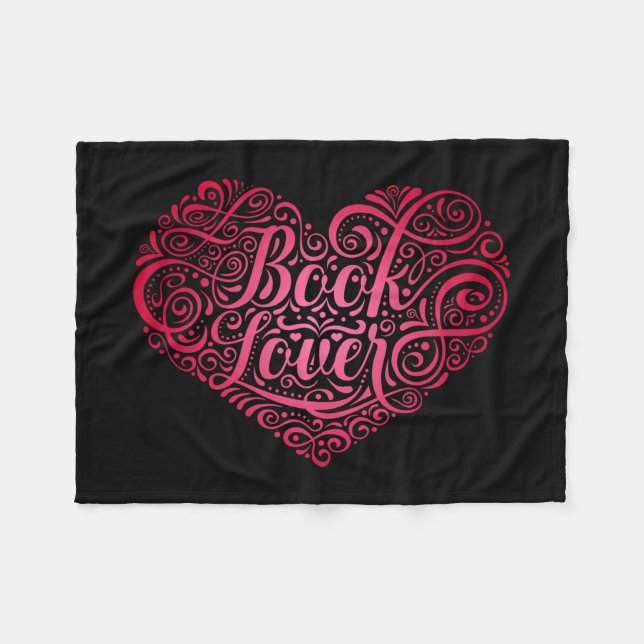 Book Lover Calligraphy Heart for Readers, Writers Fleece Blanket (Front (Horizontal))