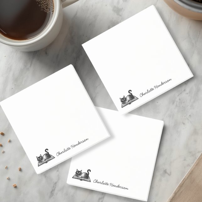 Book Lover Cat Black and White Custom Script Post-it Notes (Creator Uploaded)