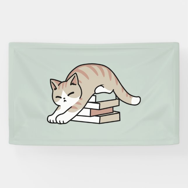 Book Lover Cat Illustration - Curled Up & Cozy Banner (Horizontal)