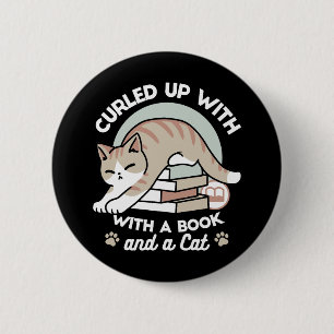 Book Lover Cat Illustration - Curled Up & Cozy Button