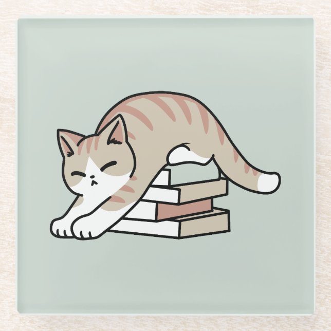 Book Lover Cat Illustration - Curled Up & Cozy Glass Coaster (Front)