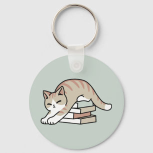 Book Lover Cat Illustration - Curled Up & Cozy Keychain