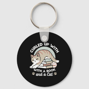 Book Lover Cat Illustration - Curled Up & Cozy Keychain