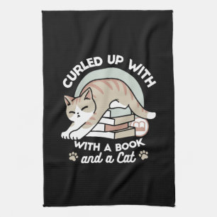 Book Lover Cat Illustration - Curled Up & Cozy Kitchen Towel