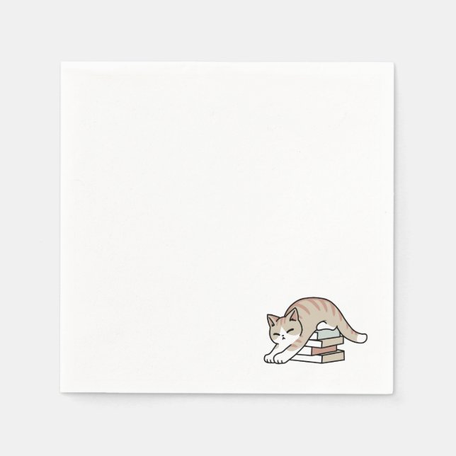 Book Lover Cat Illustration - Curled Up & Cozy Napkins (Front)
