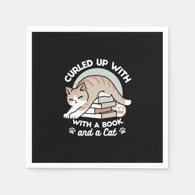 Book Lover Cat Illustration - Curled Up & Cozy Napkins (Front)