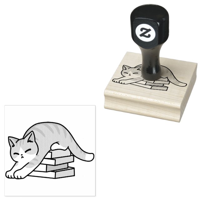 Book Lover Cat Illustration - Curled Up & Cozy Rubber Stamp (Stamped)