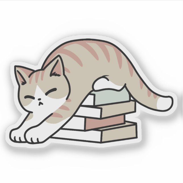 Book Lover Cat Illustration - Curled Up & Cozy Sticker (Front)