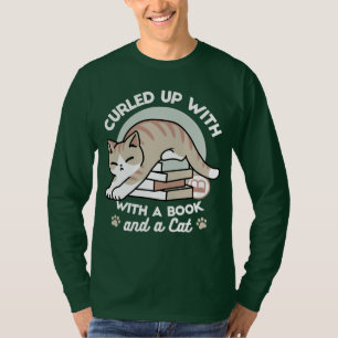 Book Lover Cat Illustration - Curled Up & Cozy T-Shirt