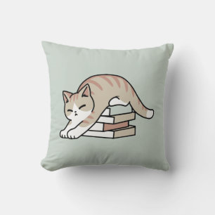 Book Lover Cat Illustration - Curled Up & Cozy Throw Pillow