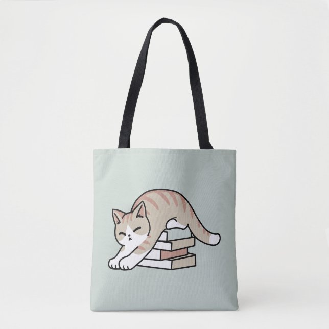 Book Lover Cat Illustration - Curled Up & Cozy Tote Bag (Front)