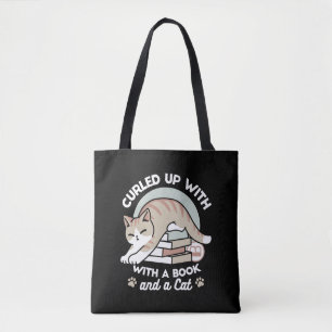 Book Lover Cat Illustration - Curled Up & Cozy Tote Bag