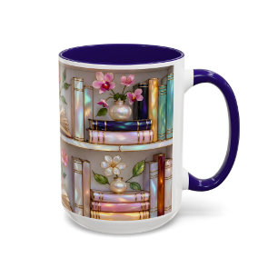 Book Lover Cat Mug Floral Bookshelf Gift
